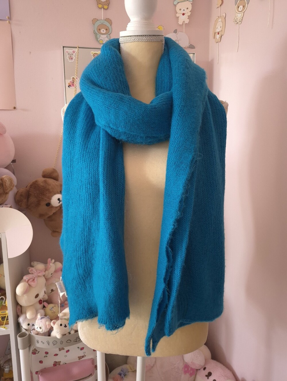 NWT Free People Blue Mohair-Feel Fluffy Oversized Scarf, Shawl, Or Wrap